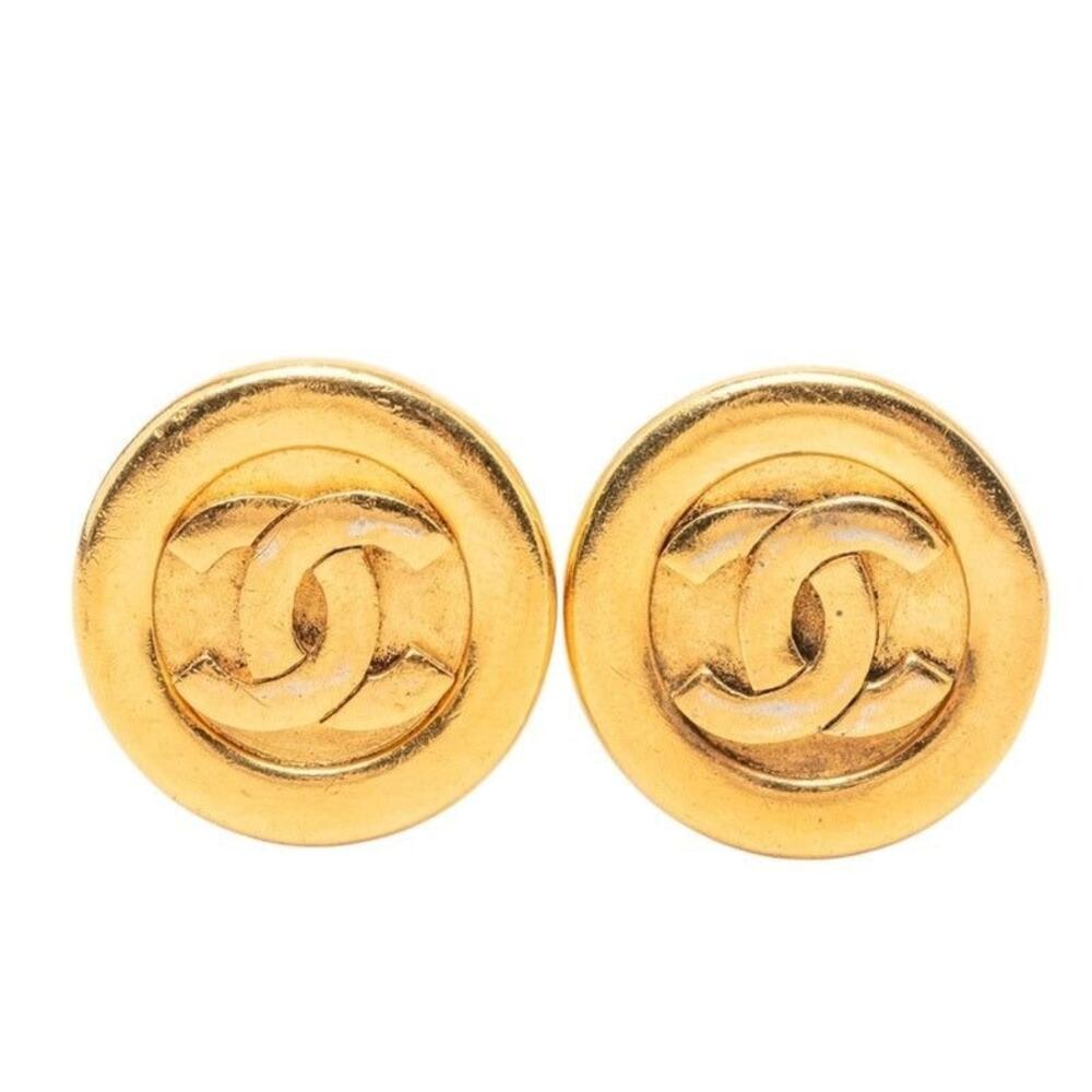Chanel CC Logo Round Earrings Gold Plated